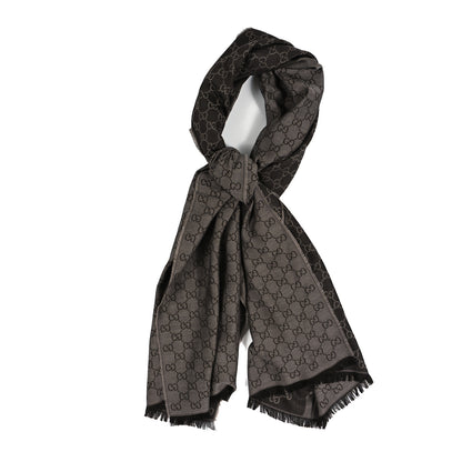 Gucci Wool Silk GG Monogram GGWeblong Fringe Scarf Shawl Rope Dark Brown 1 of 4