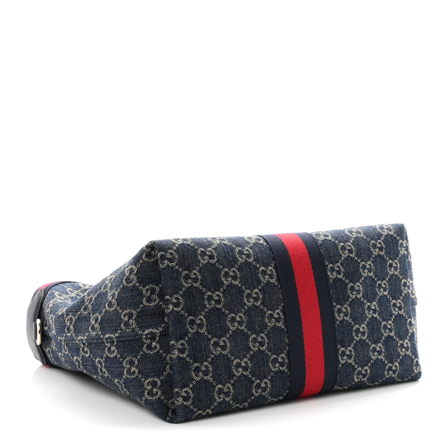 Gucci Denim GG Monogram Web Small Giglio Tote Blue White 5 of 10