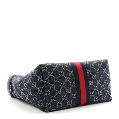 Gucci Denim GG Monogram Web Small Giglio Tote Blue White 5 of 10