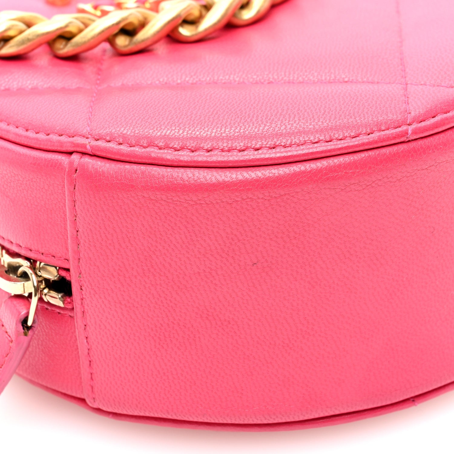 Chanel Goatskin Quilted Chanel 19 Round Clutch With Chain Dark Pink 9 of 10