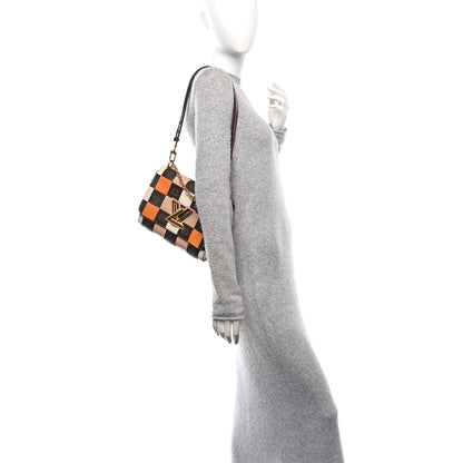 Louis Vuitton Calfskin Monogram Check Twist MM Beige White Orange 2 of 9