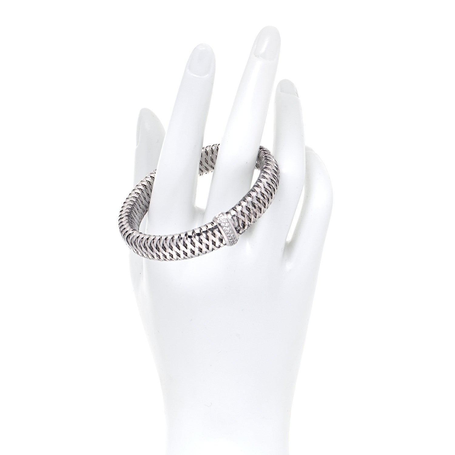 Roberto Coin 18K White Gold Diamond Medium Primavera Bangle Bracelet 4 of 8