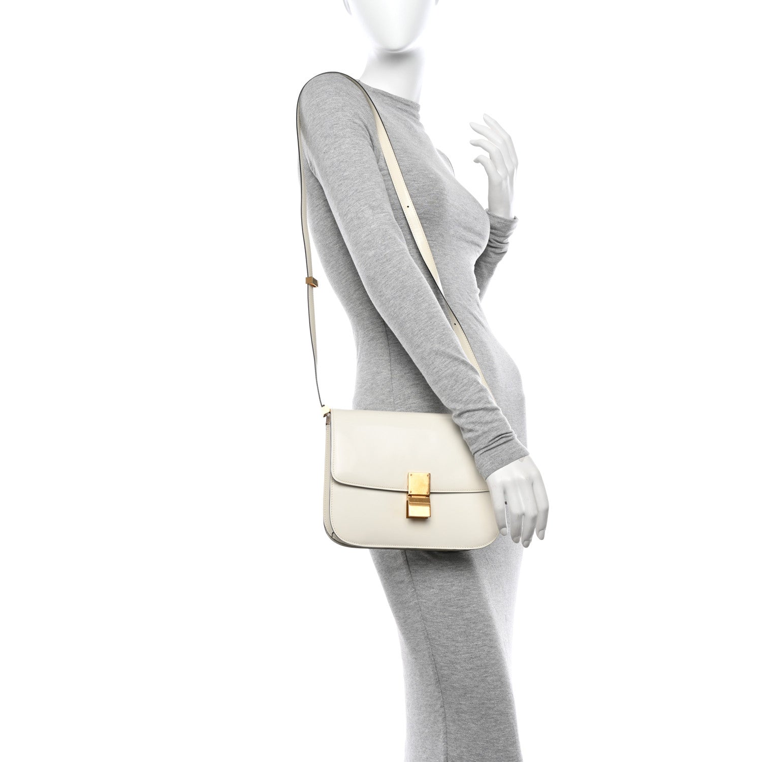 Celine Spazzolato Calfskin Medium Classic Box Flap Bag White 2 of 17