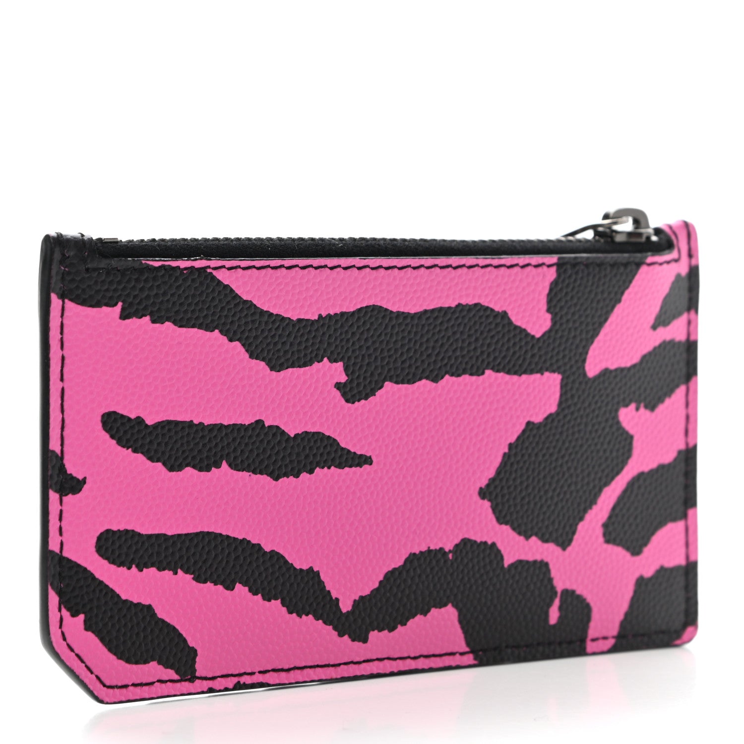 Saint Laurent Grain de Poudre Zebra Print 5 Fragments Zip Pouch Card Holder Fuchsia Black 3 of 8
