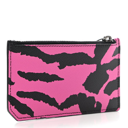 Saint Laurent Grain de Poudre Zebra Print 5 Fragments Zip Pouch Card Holder Fuchsia Black 3 of 8