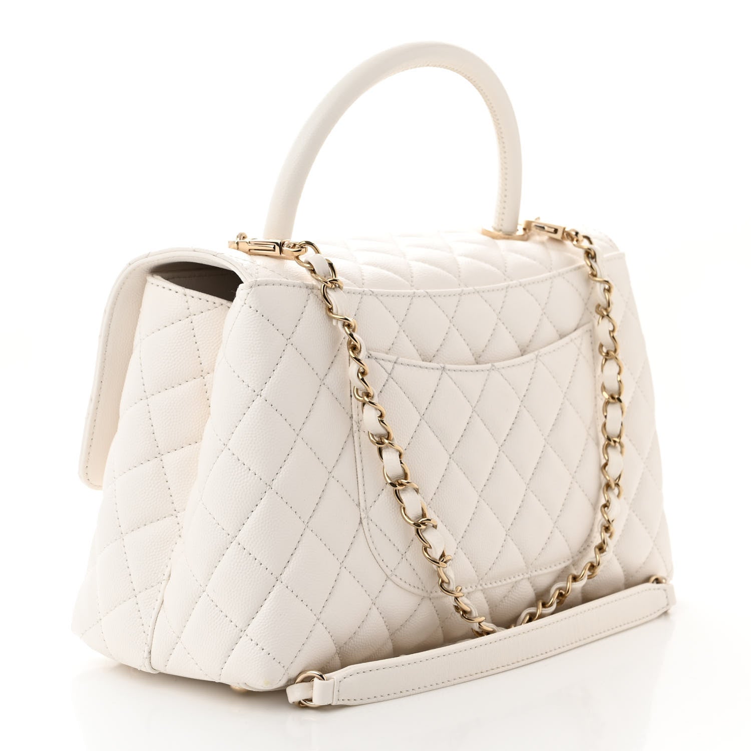 Chanel Caviar Quilted Small Coco Handle Flap White 2 of 11