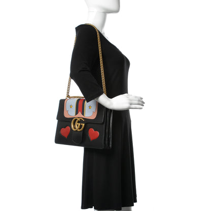 Gucci Calfskin Web Heart Medium GG Marmont Chain Handle Bag Black 3 of 11