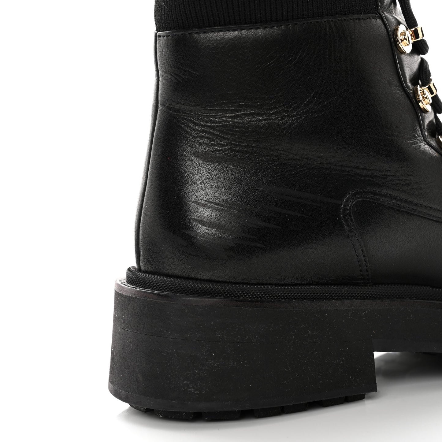 Calfskin Knit Lace Up Combat Boots 39 Black