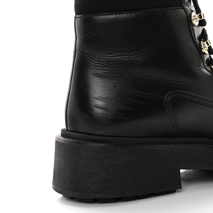 Chanel Calfskin Knit Lace Up Combat Boots 39 Black 10 of 12