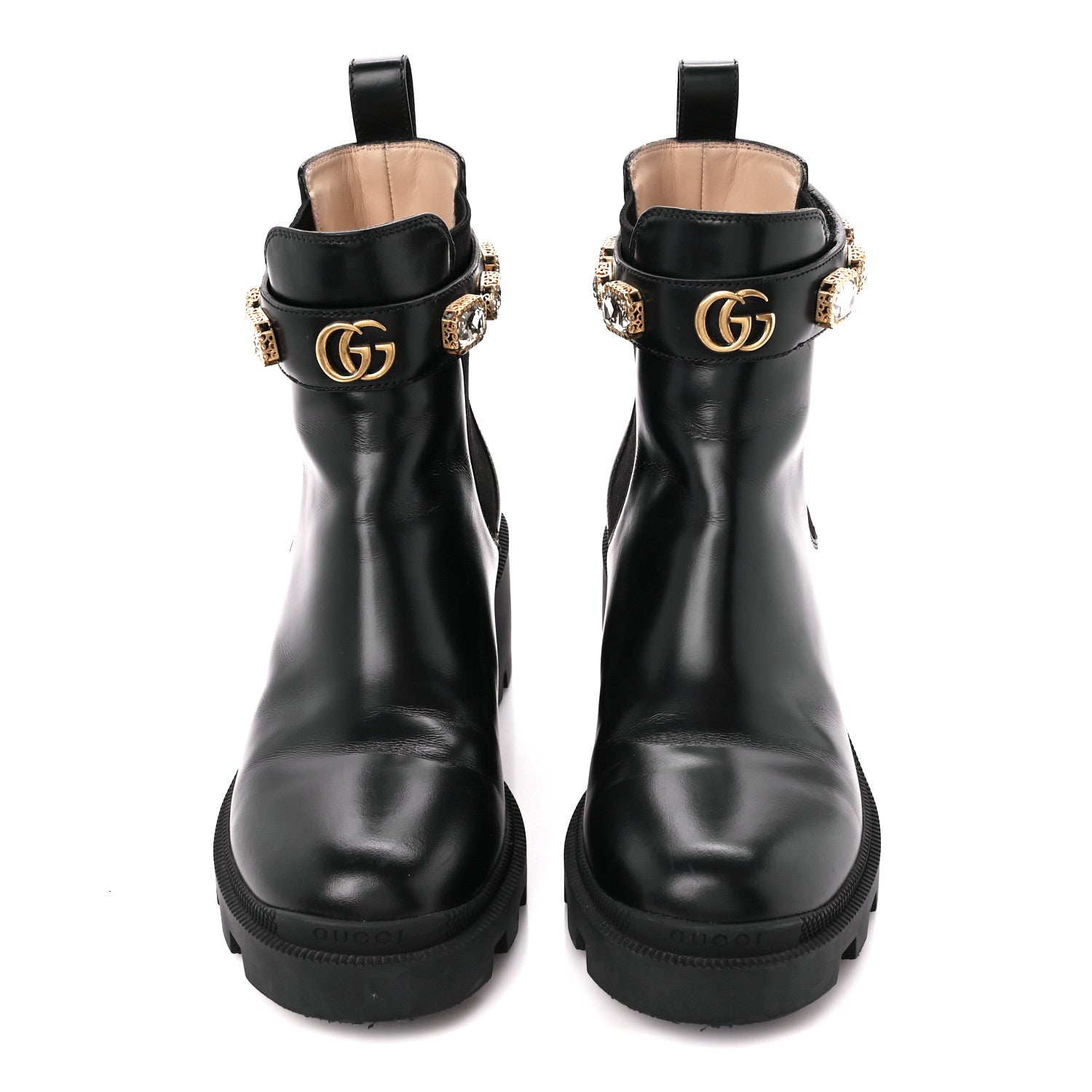 Gucci Calfskin Crystal GG Trip Chelsea Ankle Boots 38 Black 2 of 9