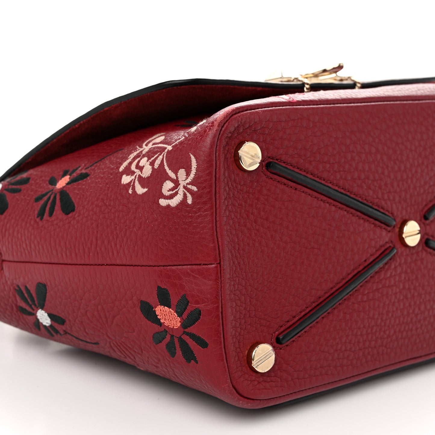Alce Printed Calfskin Flower Embroidered Demilune Double Handle Satchel