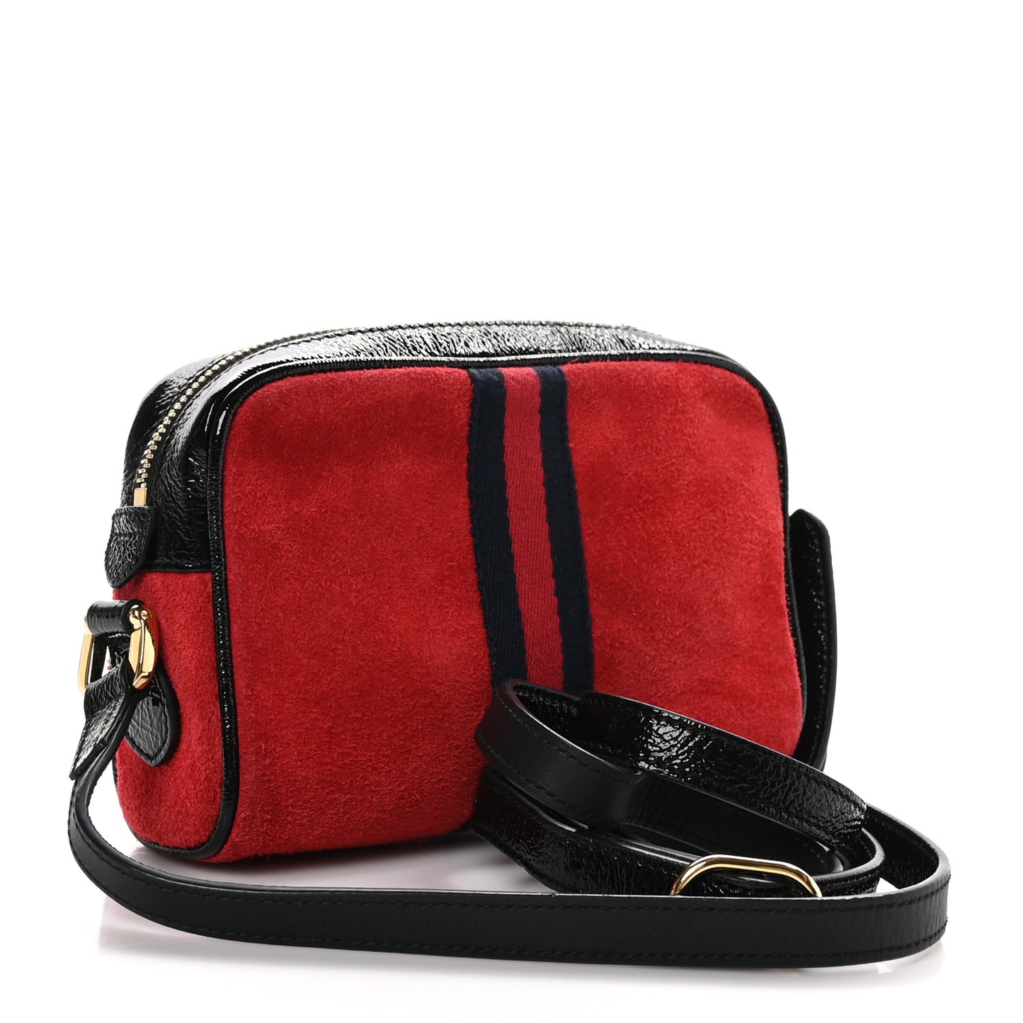 Suede Patent Web Mini Ophidia Shoulder Bag Red