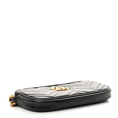 Gucci Calfskin Matelasse Mini GG Marmont Chain Crossbody Bag Black 4 of 13