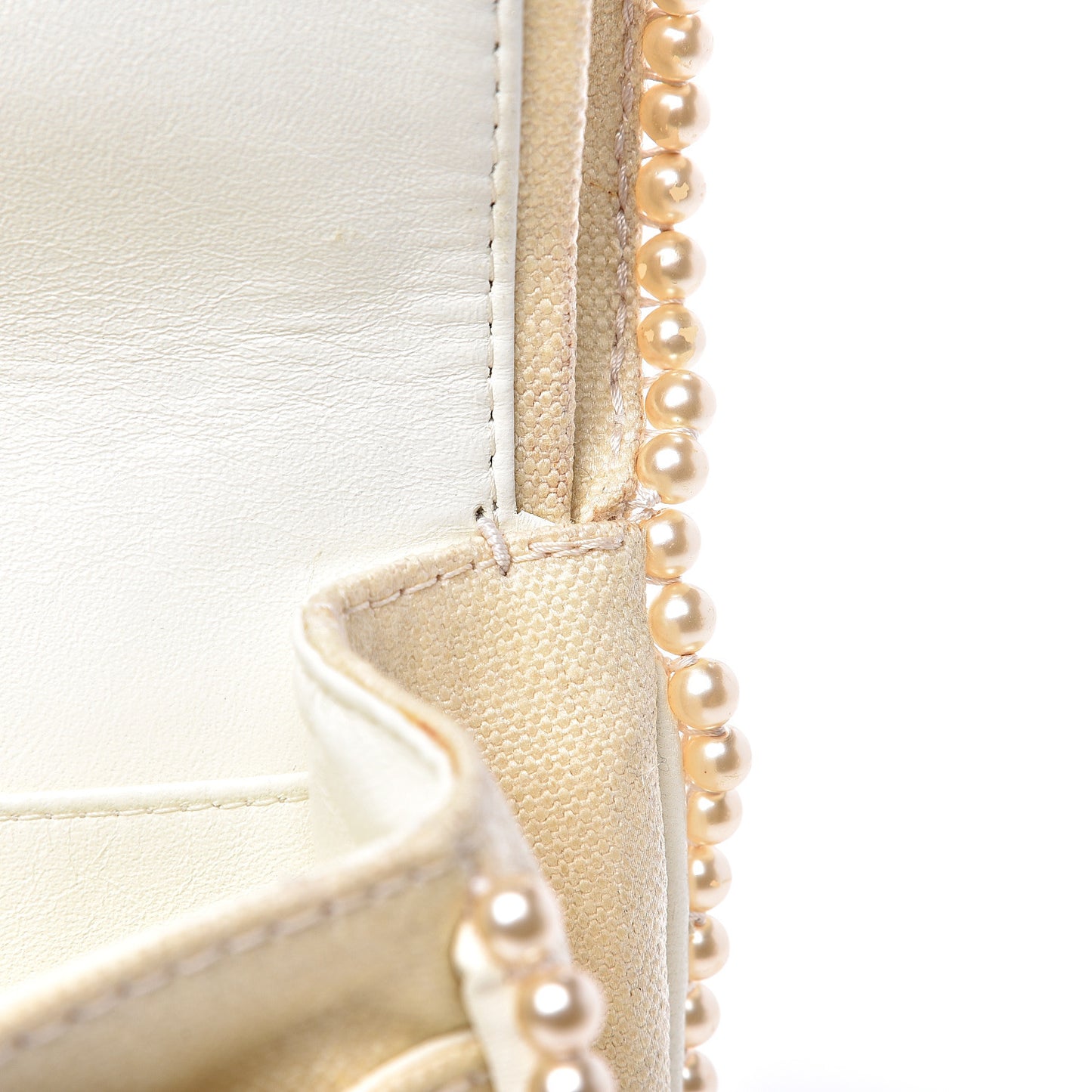Canvas Quilted Pearl Trim Medium Flap Beige