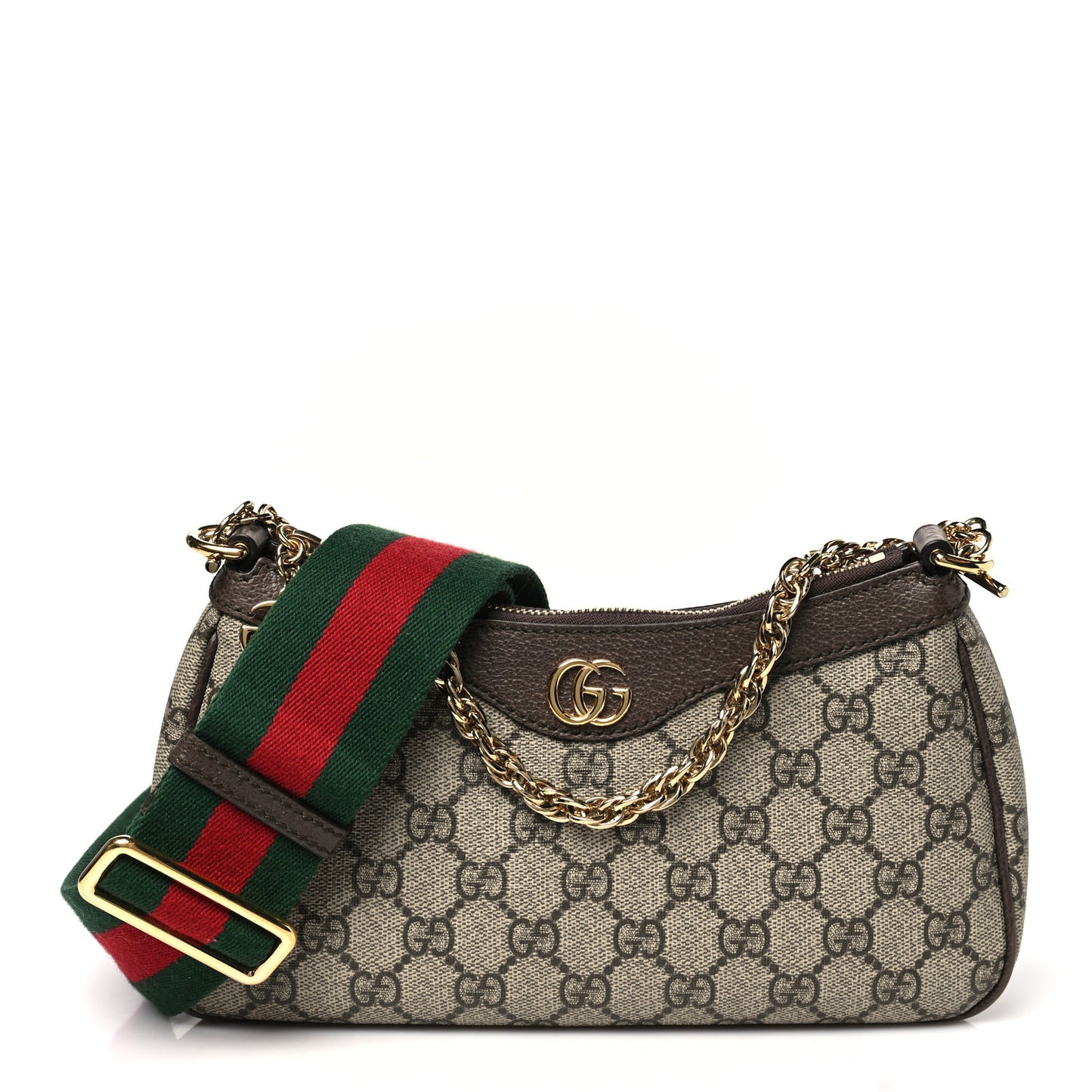 GG Supreme Monogram Textured Dollar Calfskin Web Small Ophidia GG Handbag Beige Ebony New Acero