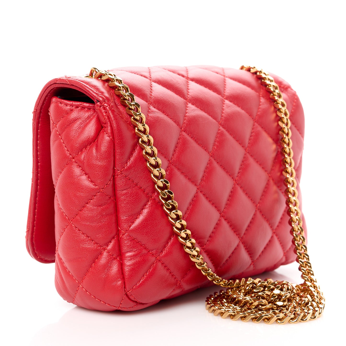 Nappa Quilted Small Medusa Chain Crossbody Red