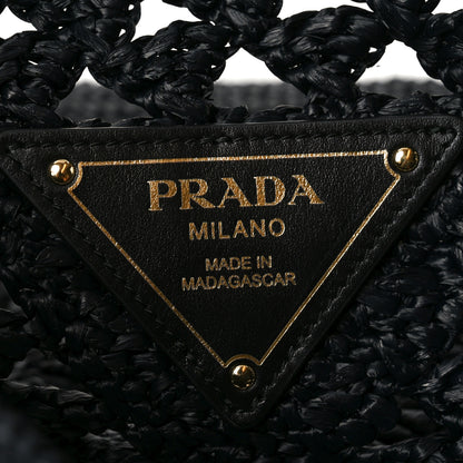 Prada Yarn Raffia Effect Embroidered Logo Tote Black 5 of 8