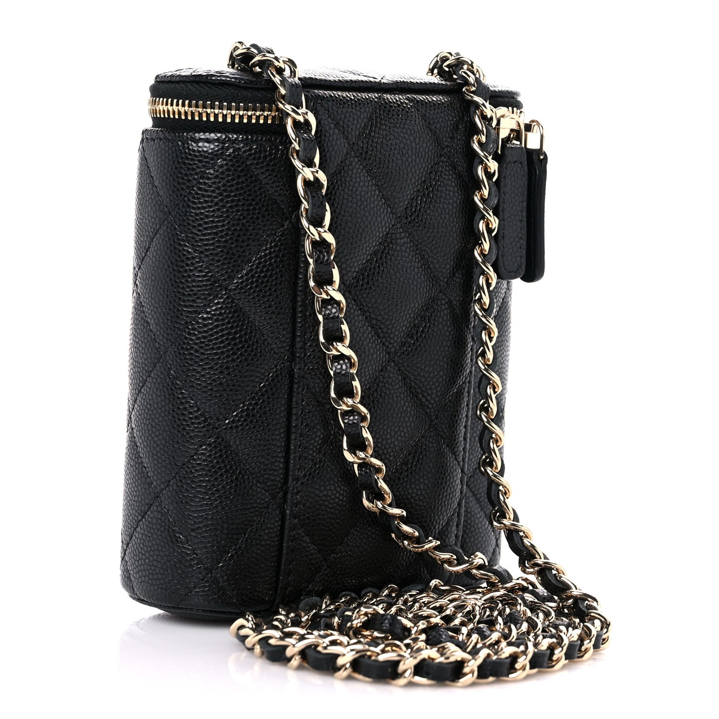 Caviar Quilted Small Vertical Coco Beauty Vanity Case With Chain Black