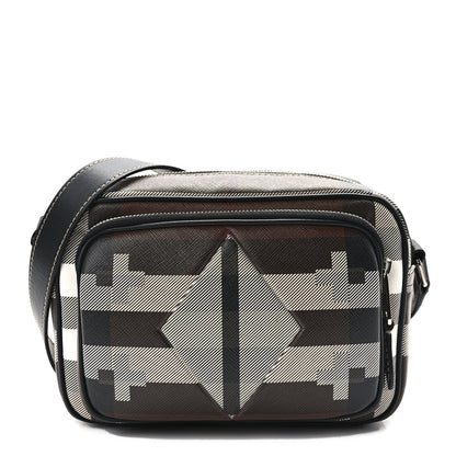 Burberry E-Canvas Calfskin Geometric Check Paddy Messenger Dark Birch Brown White 1 of 11