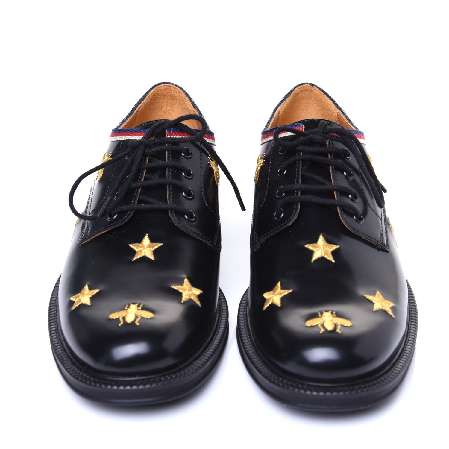 Gucci Patent Bee Star Embroidered Womens Derby Loafers 35 Black 6 of 14