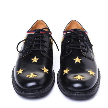 Gucci Patent Bee Star Embroidered Womens Derby Loafers 35 Black 6 of 14