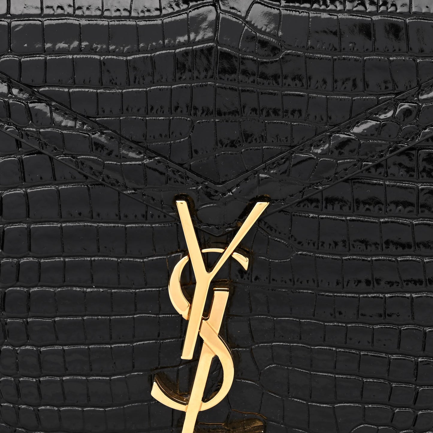 Calfskin Crocodile Embossed Mini Classic Monogram Cassandra Top Handle Black