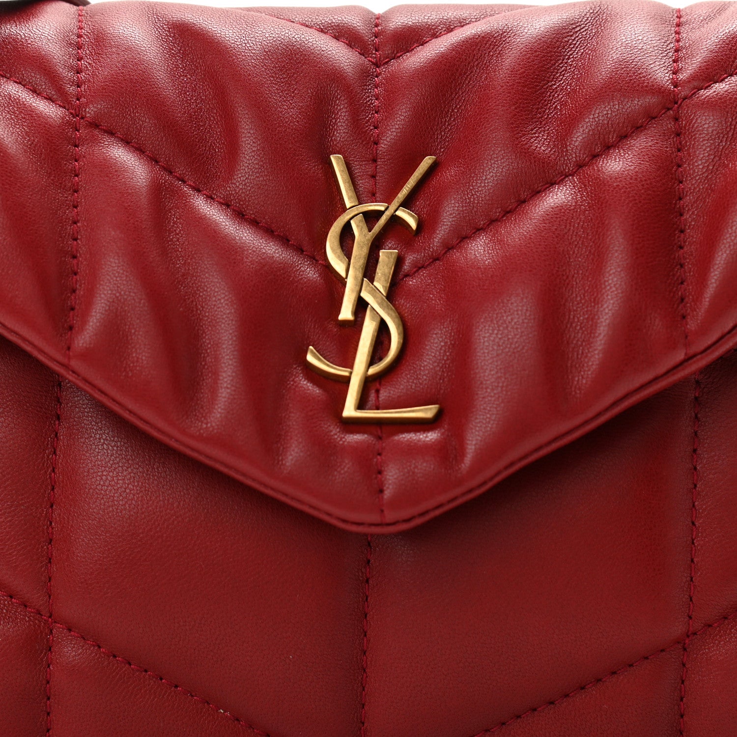 Saint Laurent Lambskin Quilted Toy Loulou Puffer Monogram Chain Satchel Red 9 of 11