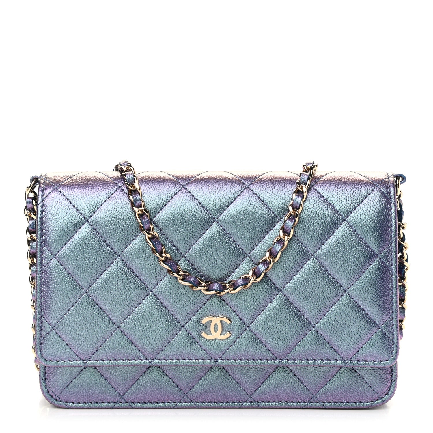 Chanel Iridescent Caviar Quilted Wallet On Chain WOC Dark Blue 1 of 12