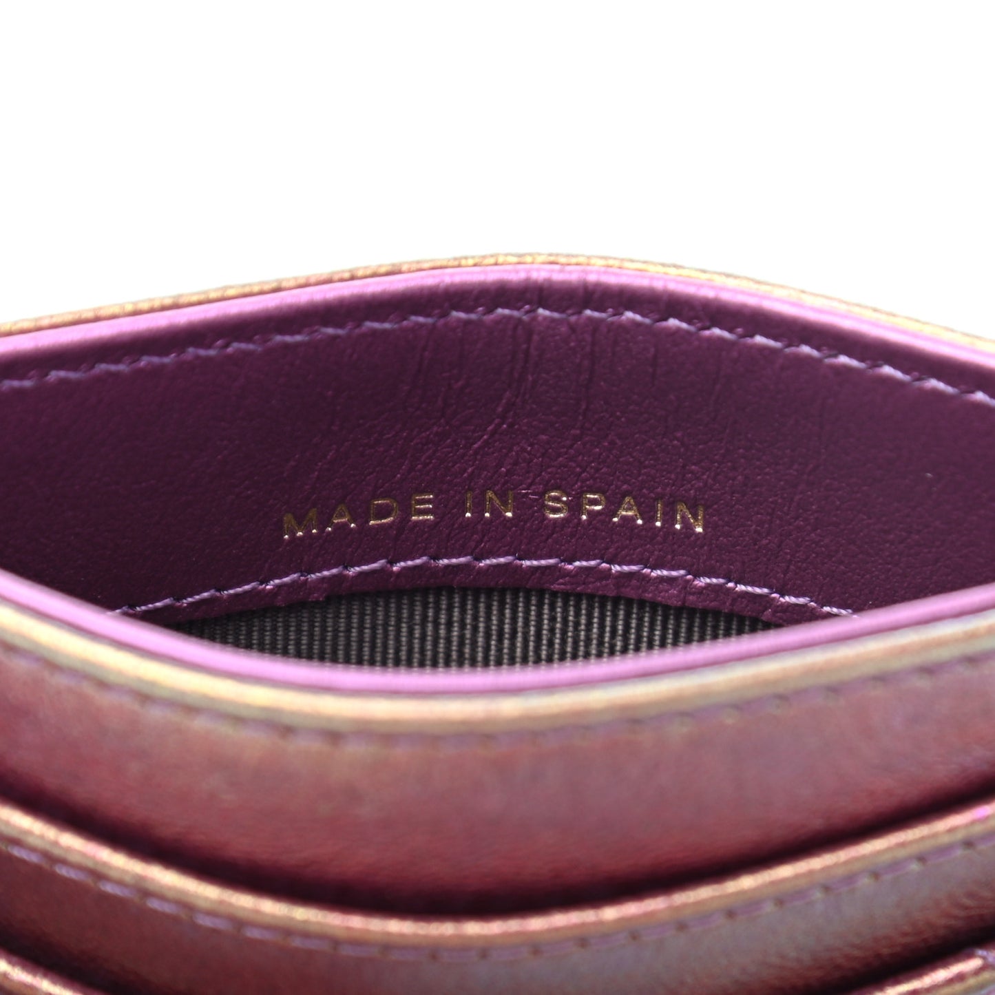 Iridescent Lambskin Quilted Card Holder Purple
