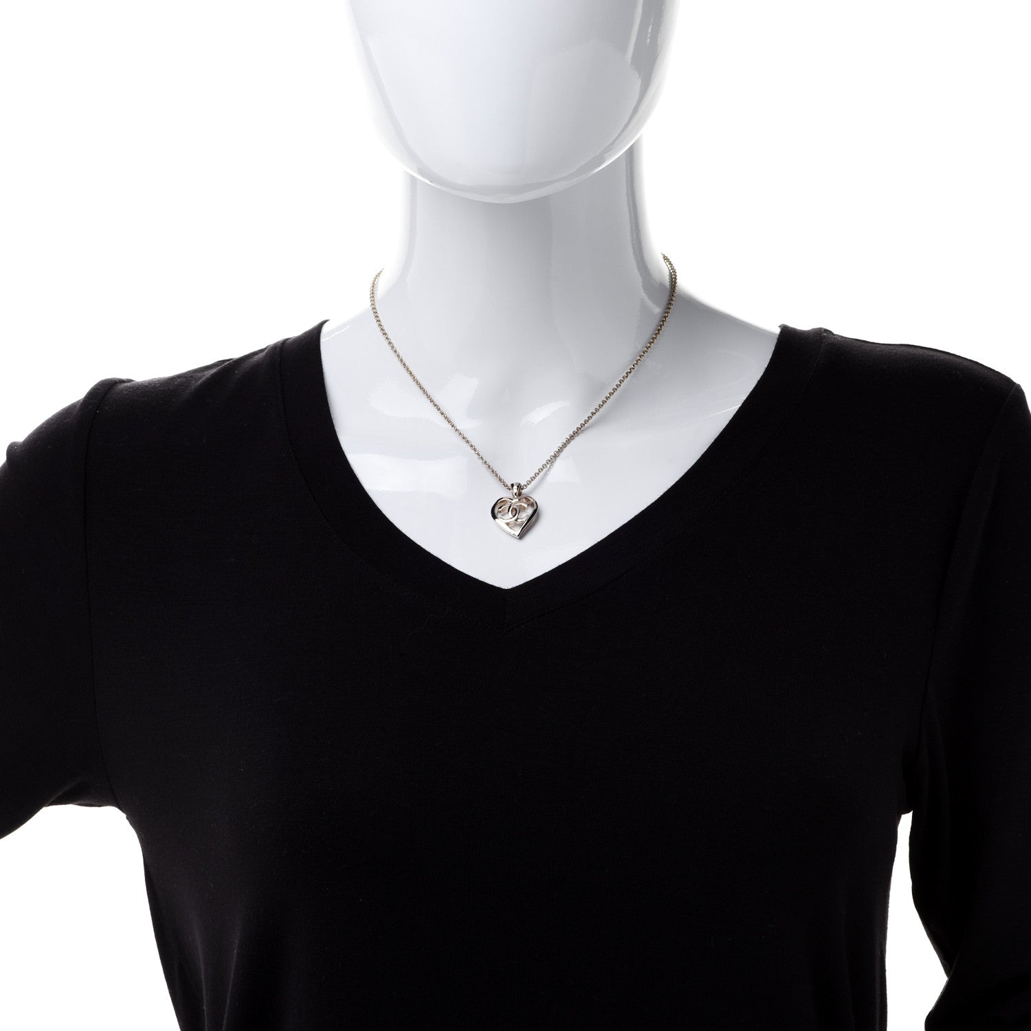 Chanel CC Heart Chain Pendant Necklace Gold 2 of 6
