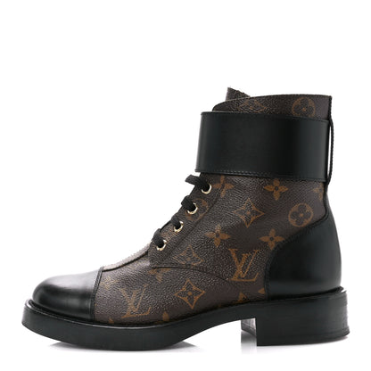 Louis Vuitton Calfskin Monogram Wonderland Flat Ranger Boots 37 Black 1 of 8