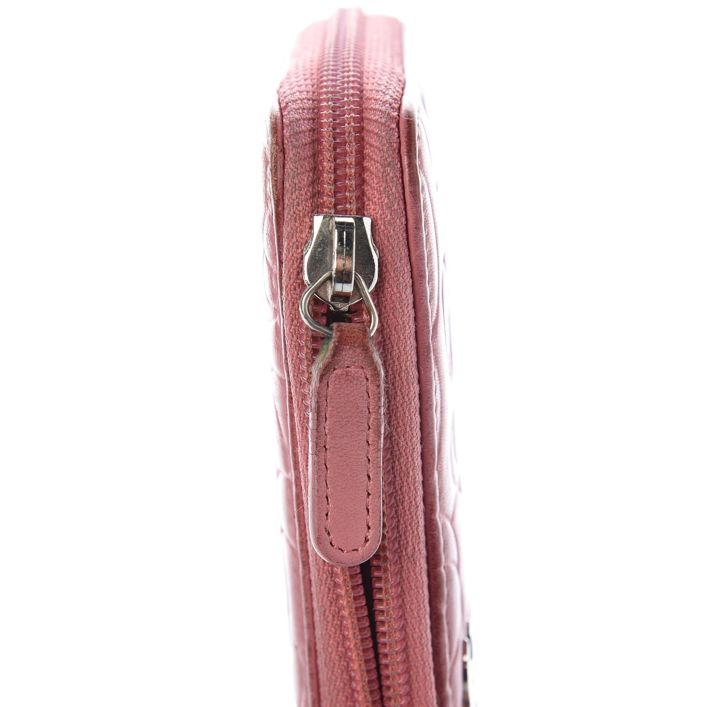 Lambskin Camellia Embossed Zip Around Large Gusset Wallet Pink