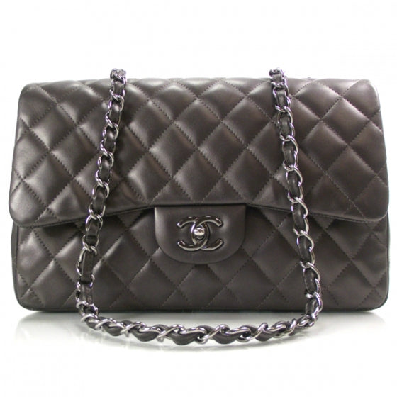 Lambskin Quilted Jumbo Flap Dark Metallic Grey 09A