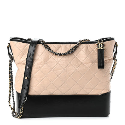 Chanel Aged Calfskin Quilted Large Gabrielle Hobo Beige Black 1 of 18