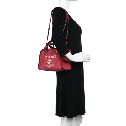 Chanel Canvas Deauville Small Bowling Bag Red 1 of 9