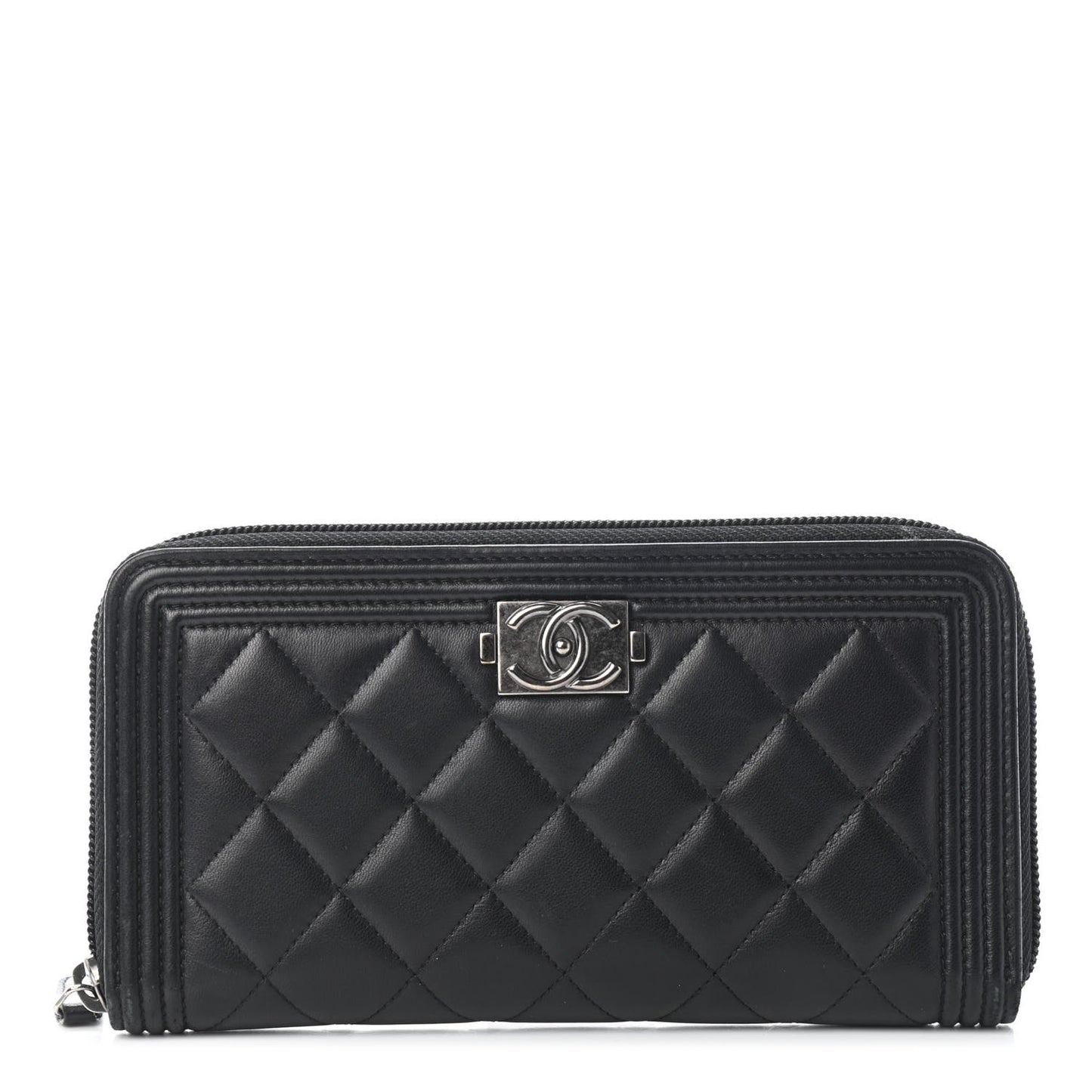 Lambskin Quilted Boy Zip Around Wallet Black