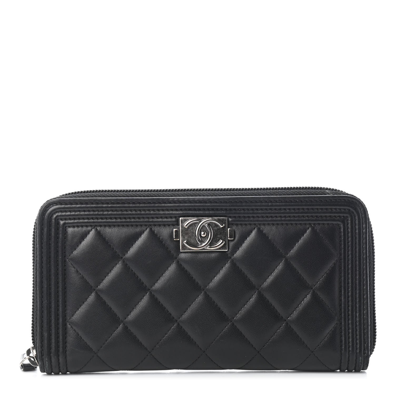 Chanel Lambskin Quilted Boy Zip Around Wallet Black 1 of 10