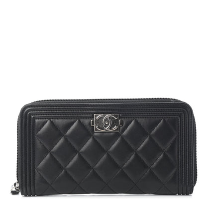 Chanel Lambskin Quilted Boy Zip Around Wallet Black 1 of 10