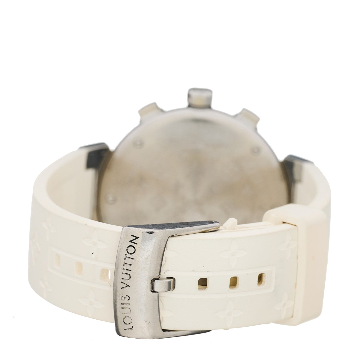 Louis Vuitton Stainless Steel Rubber Diamond Mother of Pearl 34mm Tambour Lovely Cup Quartz Watch 3 of 5