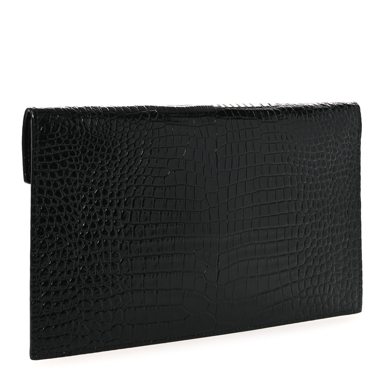 Calfskin Crocodile Embossed Uptown Monogram Clutch Black