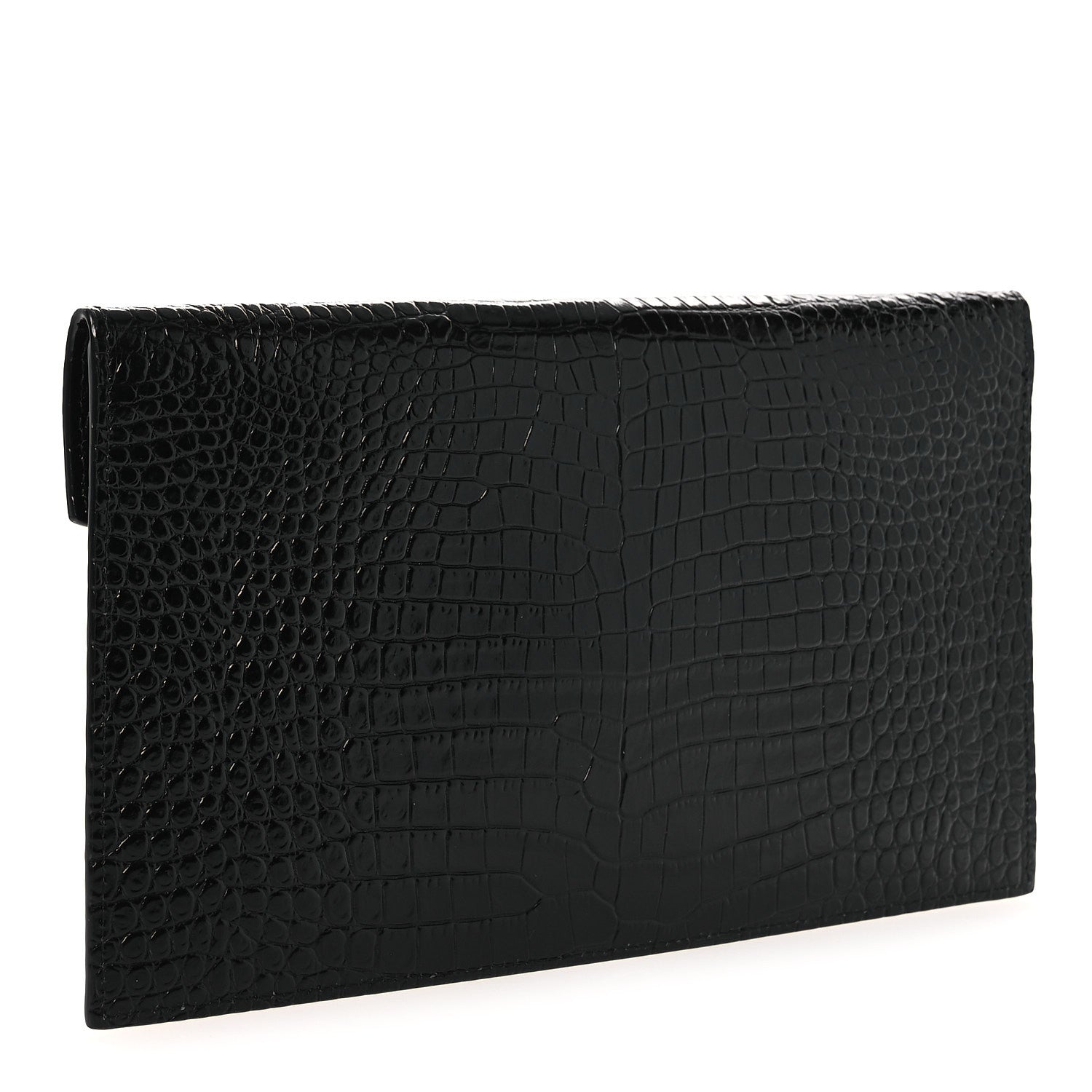 Saint Laurent Calfskin Crocodile Embossed Uptown Monogram Clutch Black 3 of 8