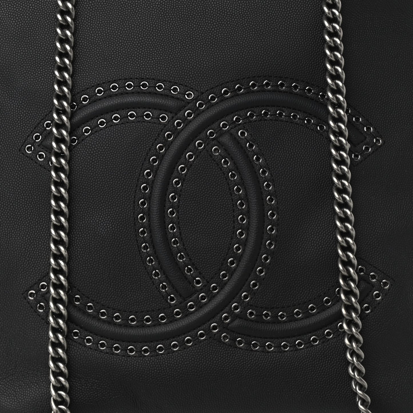 Grained Calfskin Small Coco Eyelets Shopping Tote Black