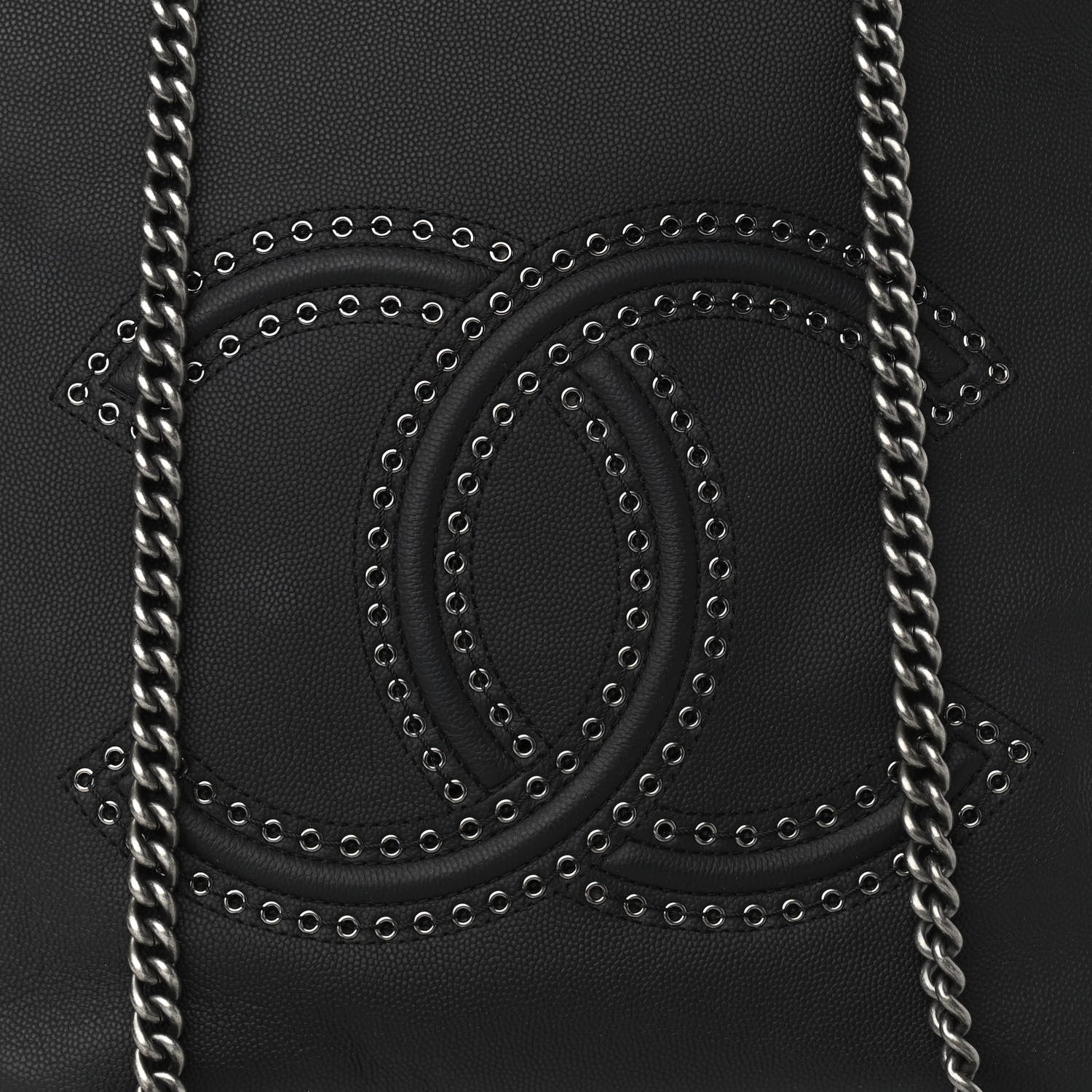 Chanel Grained Calfskin Small Coco Eyelets Shopping Tote Black 8 of 10