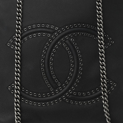Chanel Grained Calfskin Small Coco Eyelets Shopping Tote Black 8 of 10