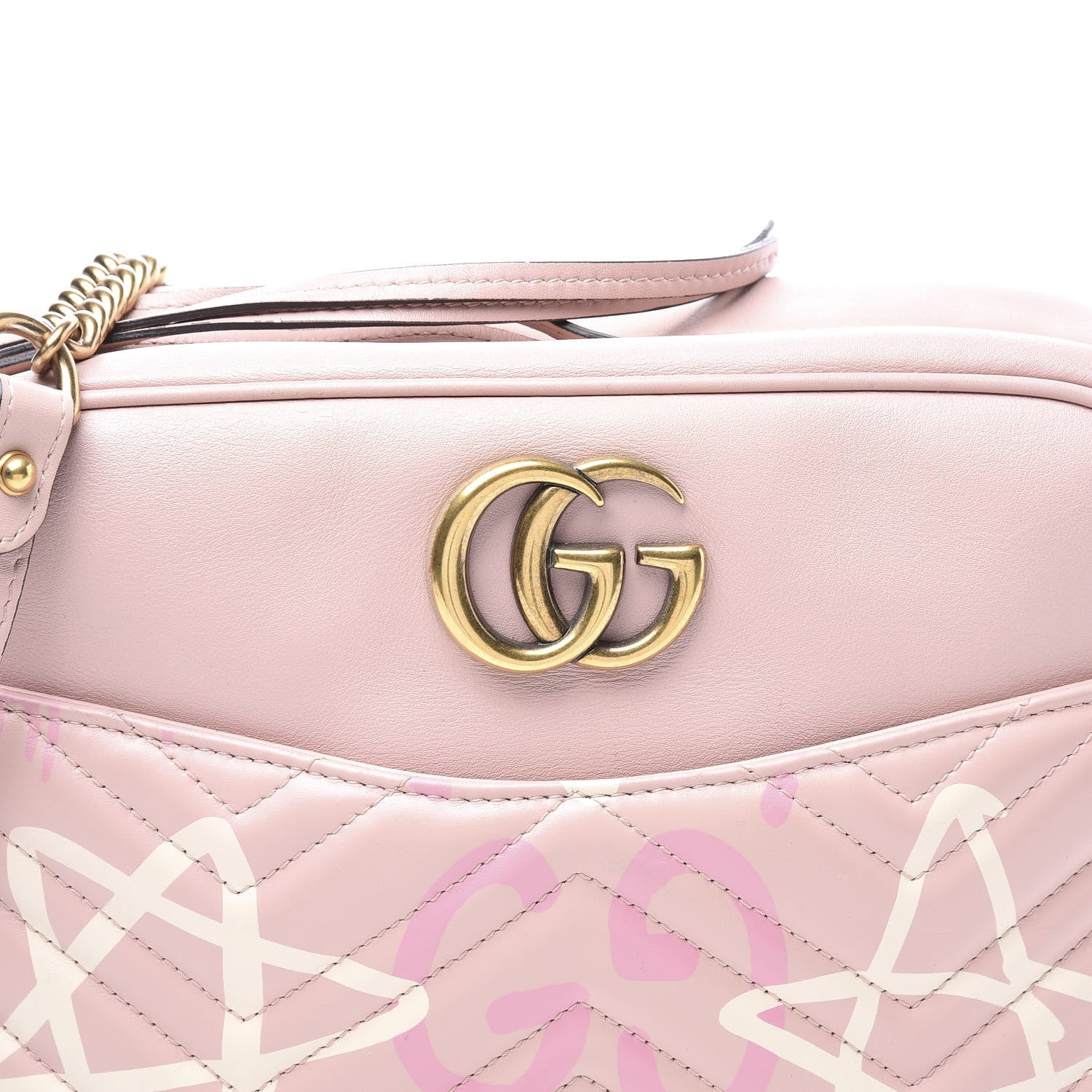 Gucci Calfskin Matelasse GucciGhost Medium GG Marmont Chain Shoulder Bag Perfect Pink Rosa Ivory 11 of 11