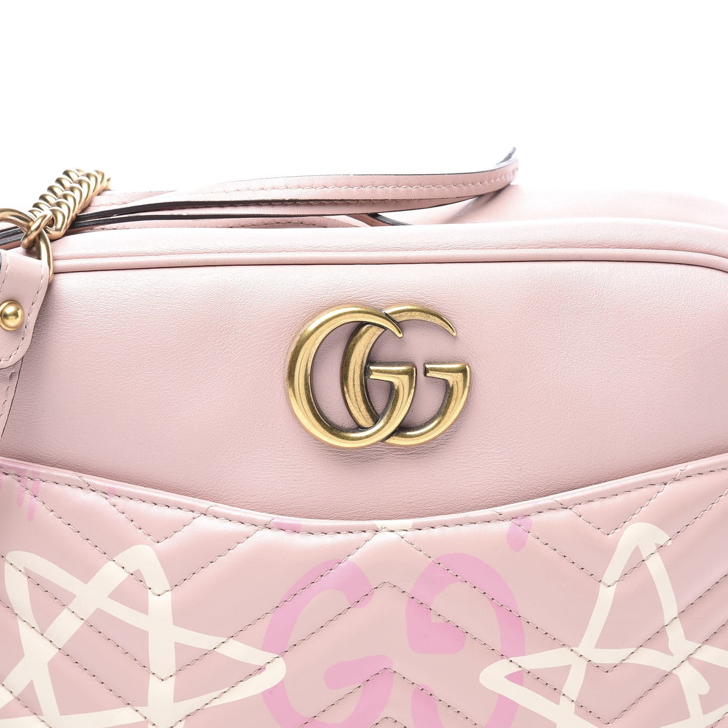 Calfskin Matelasse GucciGhost Medium GG Marmont Chain Shoulder Bag Perfect Pink Rosa Ivory