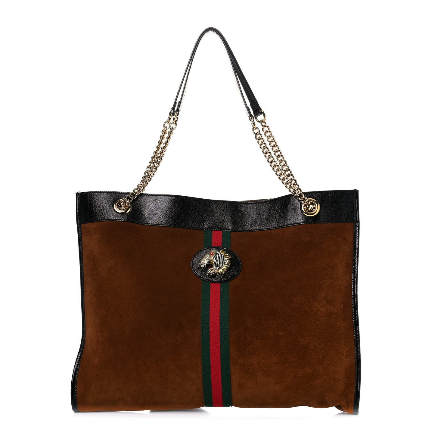 Suede Patent Large Rajah Chain Tote Nocciola Black