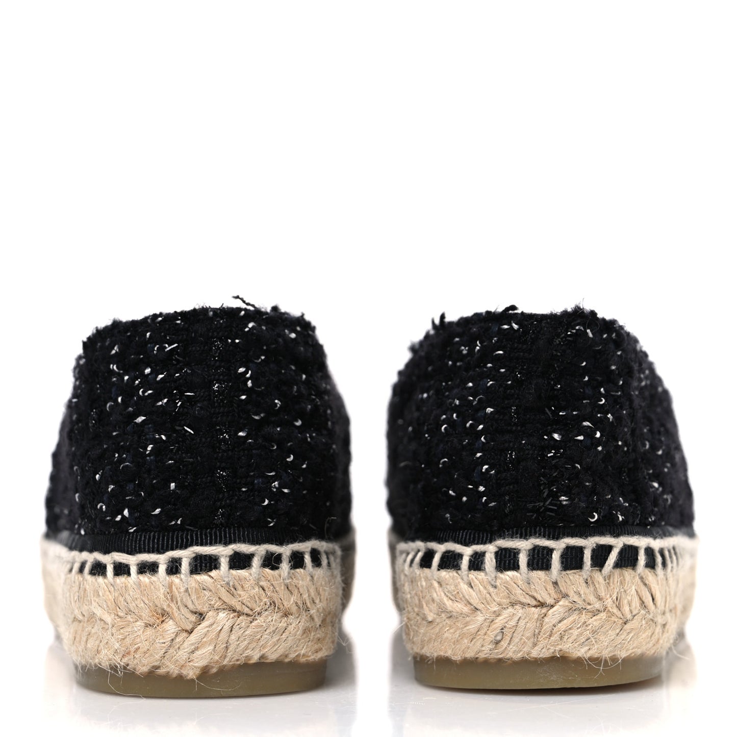 Laminated Lambskin Tweed CC Espadrilles 37 Black White Silver
