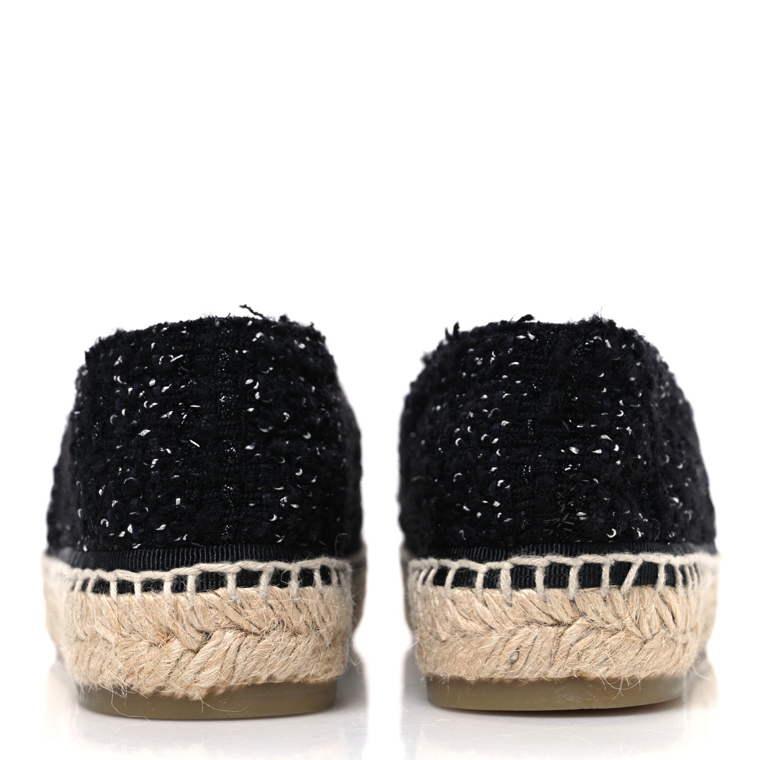 Chanel Laminated Lambskin Tweed CC Espadrilles 37 Black White Silver 6 of 11