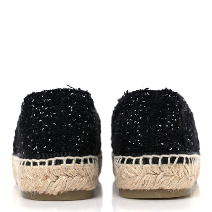 Chanel Laminated Lambskin Tweed CC Espadrilles 37 Black White Silver 6 of 11